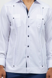 Cotton Blend Guayabera Long Sleeve Two Pocket Contrast Stitching