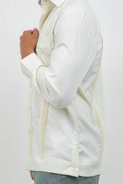 Cotton Blend Guayabera Long Sleeve Two Pocket Block Pleated