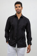 Cotton Blend Guayabera Long Sleeve Two Pocket Block Pleated