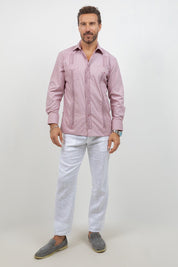 Cotton Blend Guayabera Long Sleeve Two Pocket Block Pleated