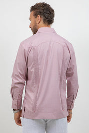 Cotton Blend Guayabera Long Sleeve Two Pocket Block Pleated