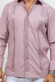 Cotton Blend Guayabera Long Sleeve Two Pocket Block Pleated