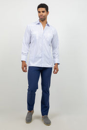 Cotton Blend Guayabera Long Sleeve Two Pocket Block Pleated