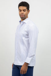 Cotton Blend Guayabera Long Sleeve Two Pocket Block Pleated