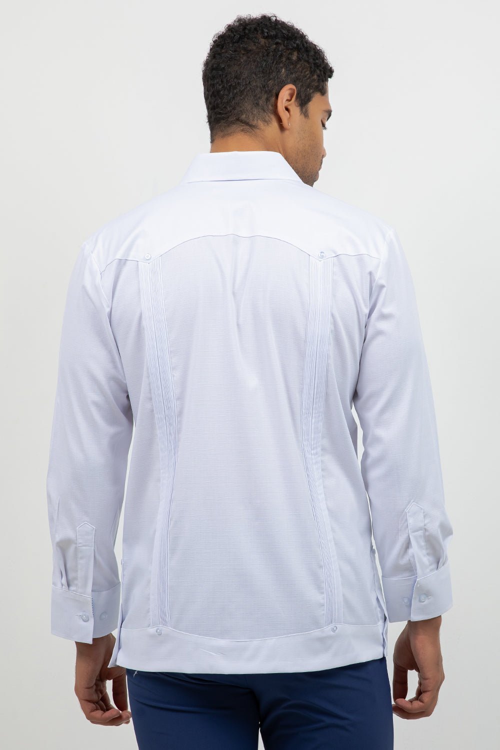Cotton Blend Guayabera Long Sleeve Two Pocket Block Pleated