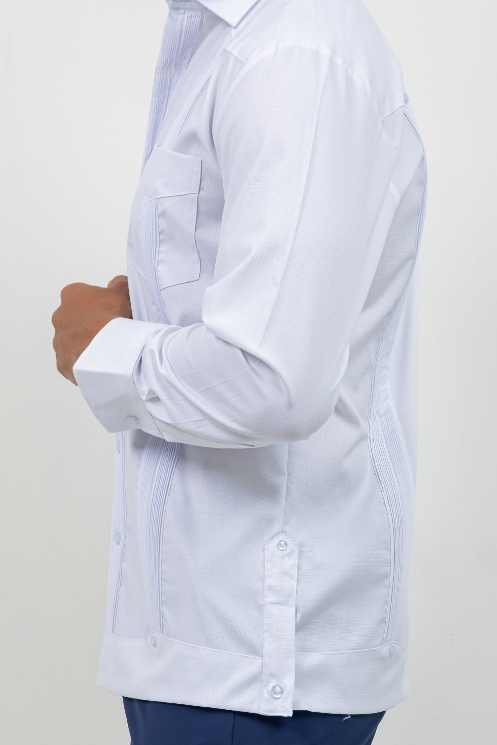 Cotton Blend Guayabera Long Sleeve Two Pocket Block Pleated