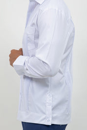 Cotton Blend Guayabera Long Sleeve Two Pocket Block Pleated