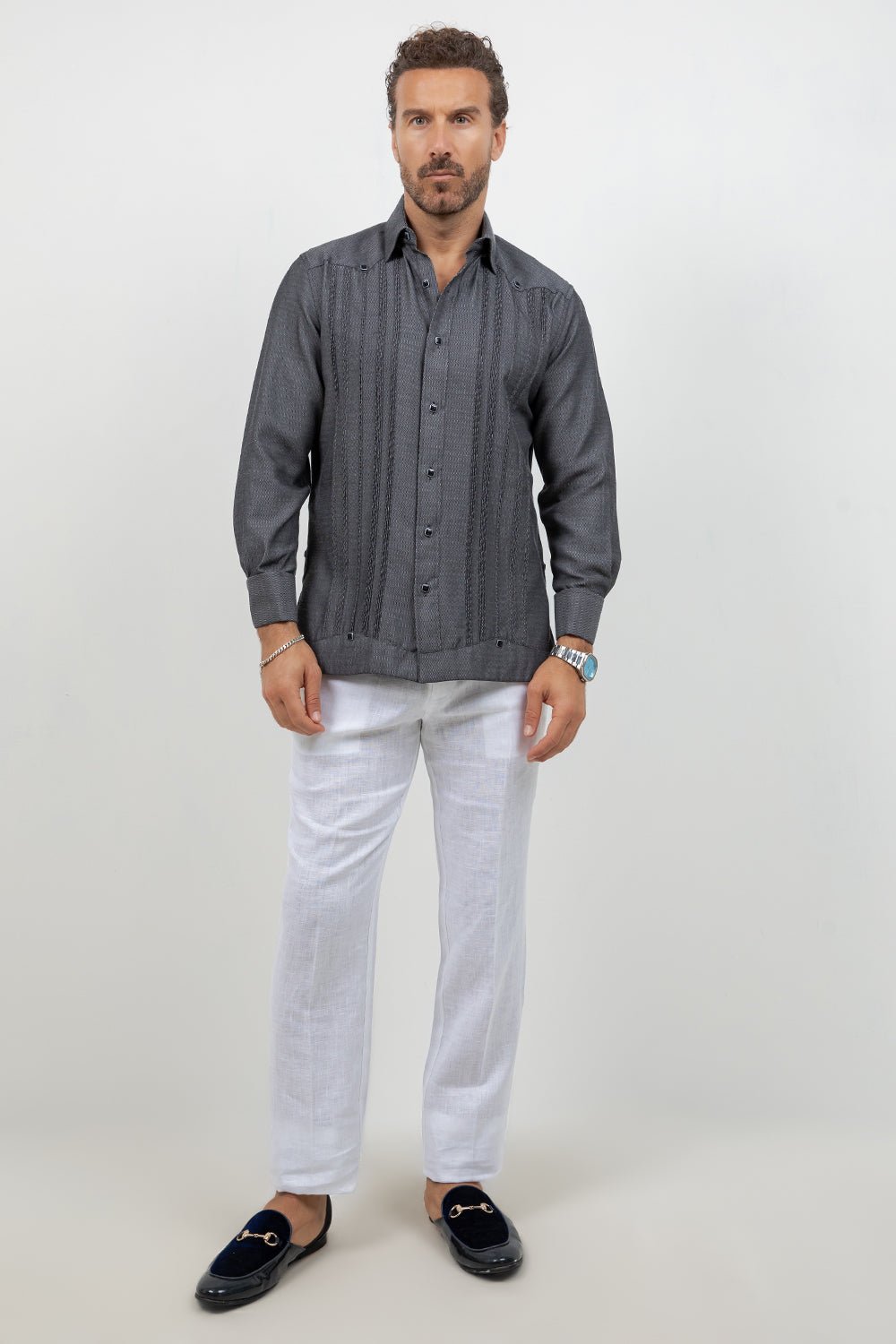 Cotton Blend Wedding Shirt Long Sleeve Pleated French Cuff
