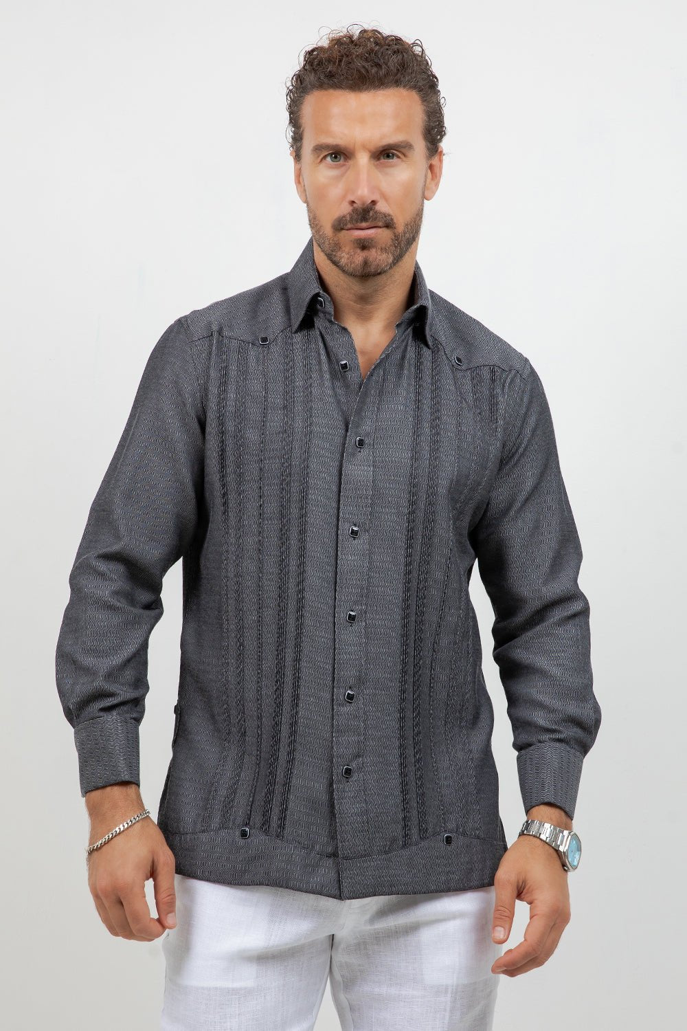 Cotton Blend Wedding Shirt Long Sleeve Pleated French Cuff
