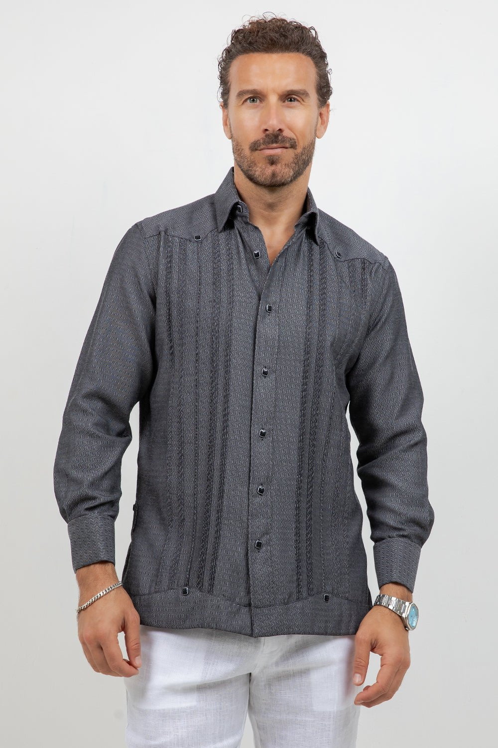 Cotton Blend Wedding Shirt Long Sleeve Pleated French Cuff