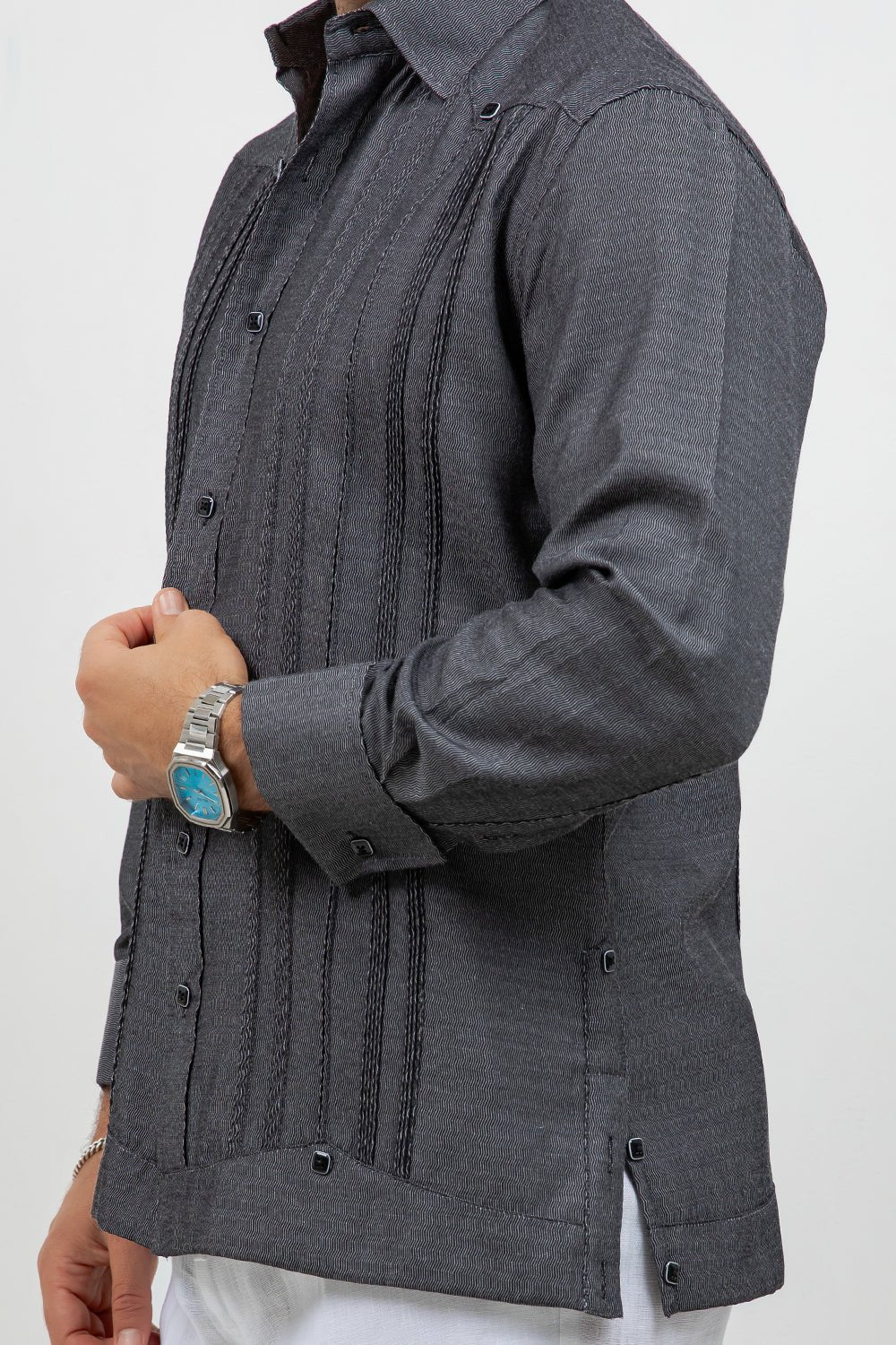 Cotton Blend Wedding Shirt Long Sleeve Pleated French Cuff