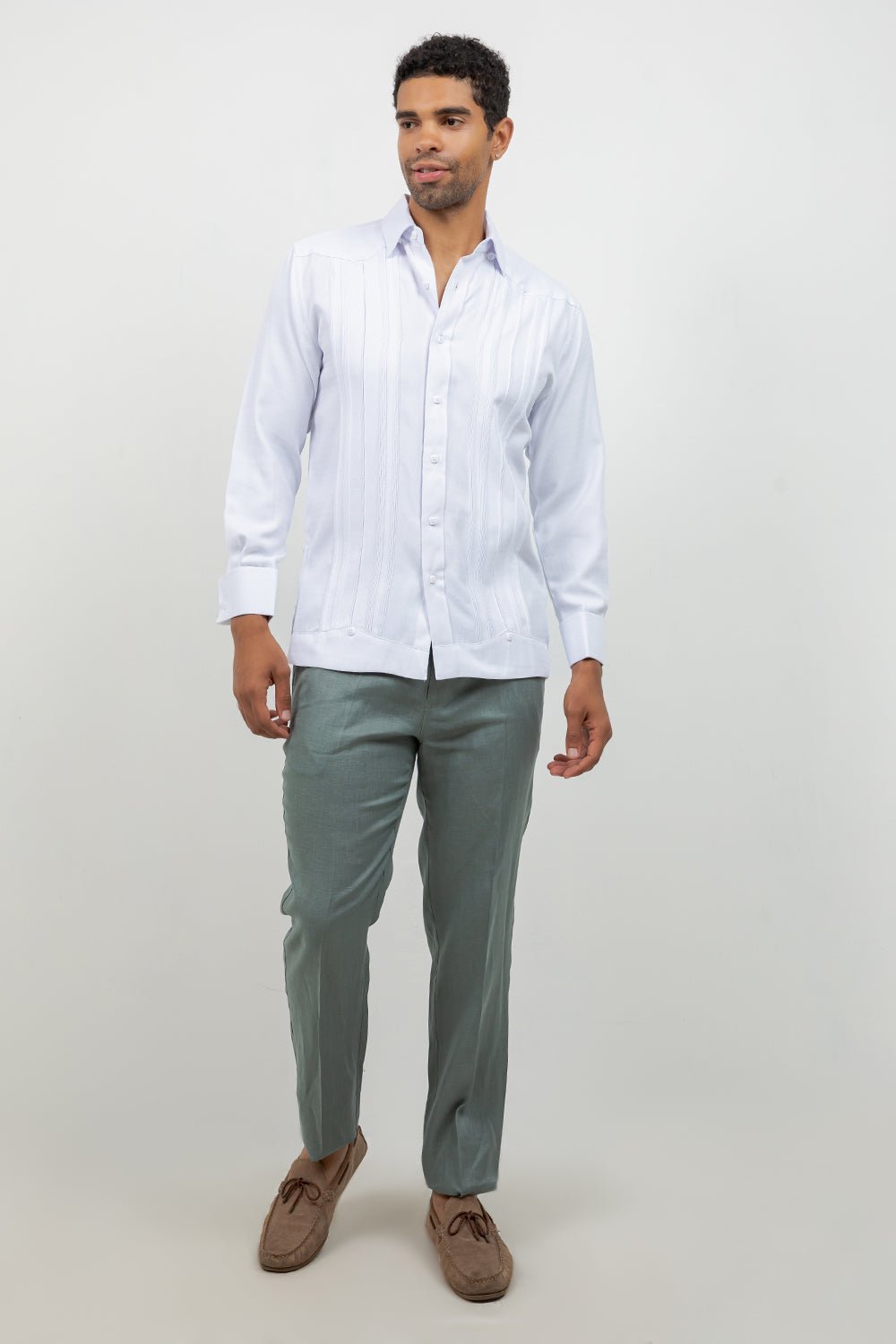 Cotton Blend Wedding Shirt Long Sleeve Pleated French Cuff