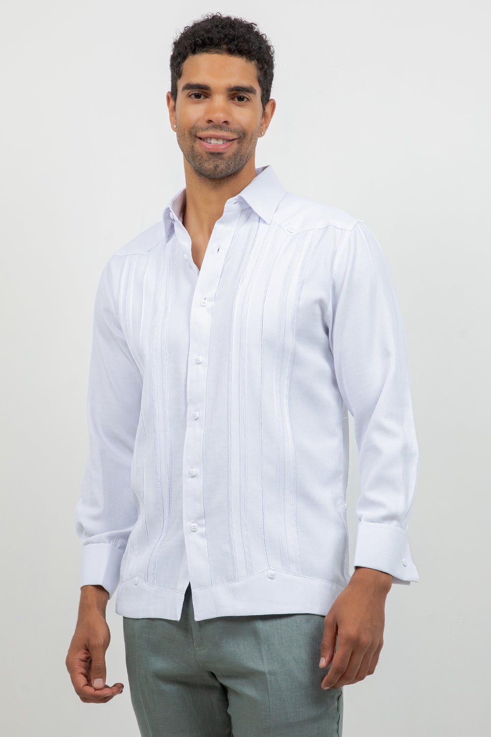 Cotton Blend Wedding Shirt Long Sleeve Pleated French Cuff