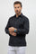 Men's black cotton blend guayabera shirt, long sleeve, front view, two chest pockets, Mojito Collection