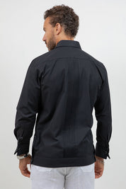 Men's black cotton blend guayabera shirt, long sleeve, two chest pockets, Mojito Collection