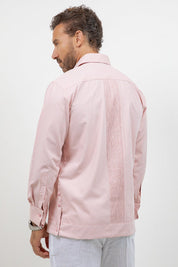 Men's salmon cotton blend guayabera shirt, long sleeve, two chest pockets, Mojito Collection