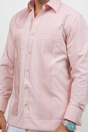 Men's salmon cotton blend guayabera shirt, long sleeve, wide pleated front, Mojito Collection