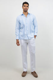 Cotton Blend Guayabera Long Sleeve Two Pocket Square Pleated