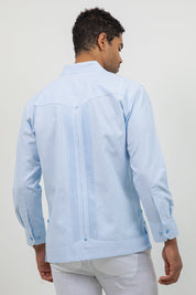 Cotton Blend Guayabera Long Sleeve Two Pocket Square Pleated