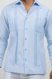 Cotton Blend Guayabera Long Sleeve Two Pocket Square Pleated
