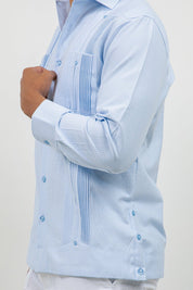 Cotton Blend Guayabera Long Sleeve Two Pocket Square Pleated