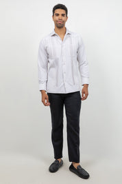 Cotton Blend Guayabera Long Sleeve Two Pocket Square Pleated