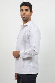 Cotton Blend Guayabera Long Sleeve Two Pocket Square Pleated