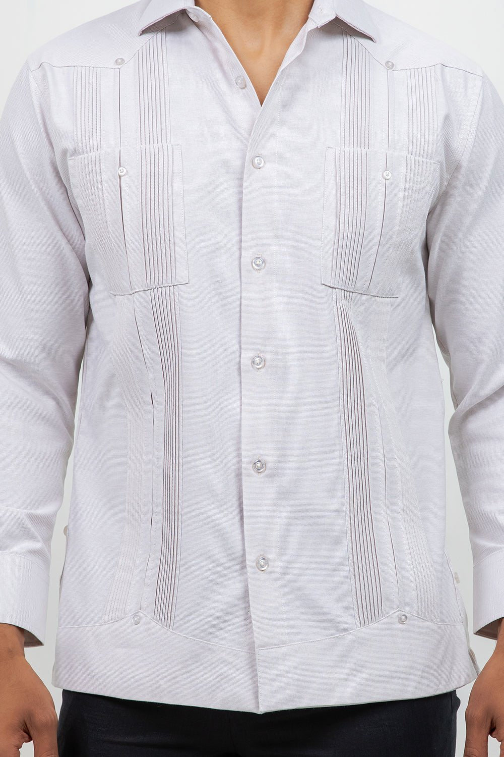 Cotton Blend Guayabera Long Sleeve Two Pocket Square Pleated