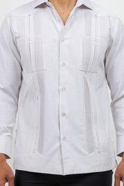 Cotton Blend Guayabera Long Sleeve Two Pocket Square Pleated