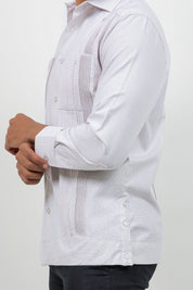 Cotton Blend Guayabera Long Sleeve Two Pocket Square Pleated