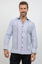 Cotton Blend Guayabera Long Sleeve Two Pocket Square Pleated