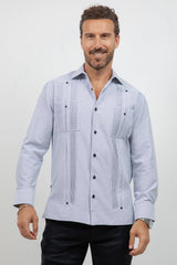 Cotton Blend Guayabera Long Sleeve Two Pocket Square Pleated