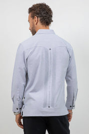 Cotton Blend Guayabera Long Sleeve Two Pocket Square Pleated