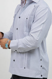 Cotton Blend Guayabera Long Sleeve Two Pocket Square Pleated