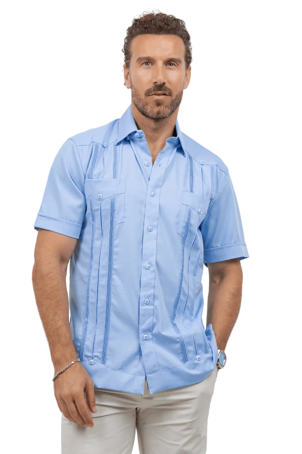 Cotton Blend Guayabera Short Sleeve Two Pocket Retro