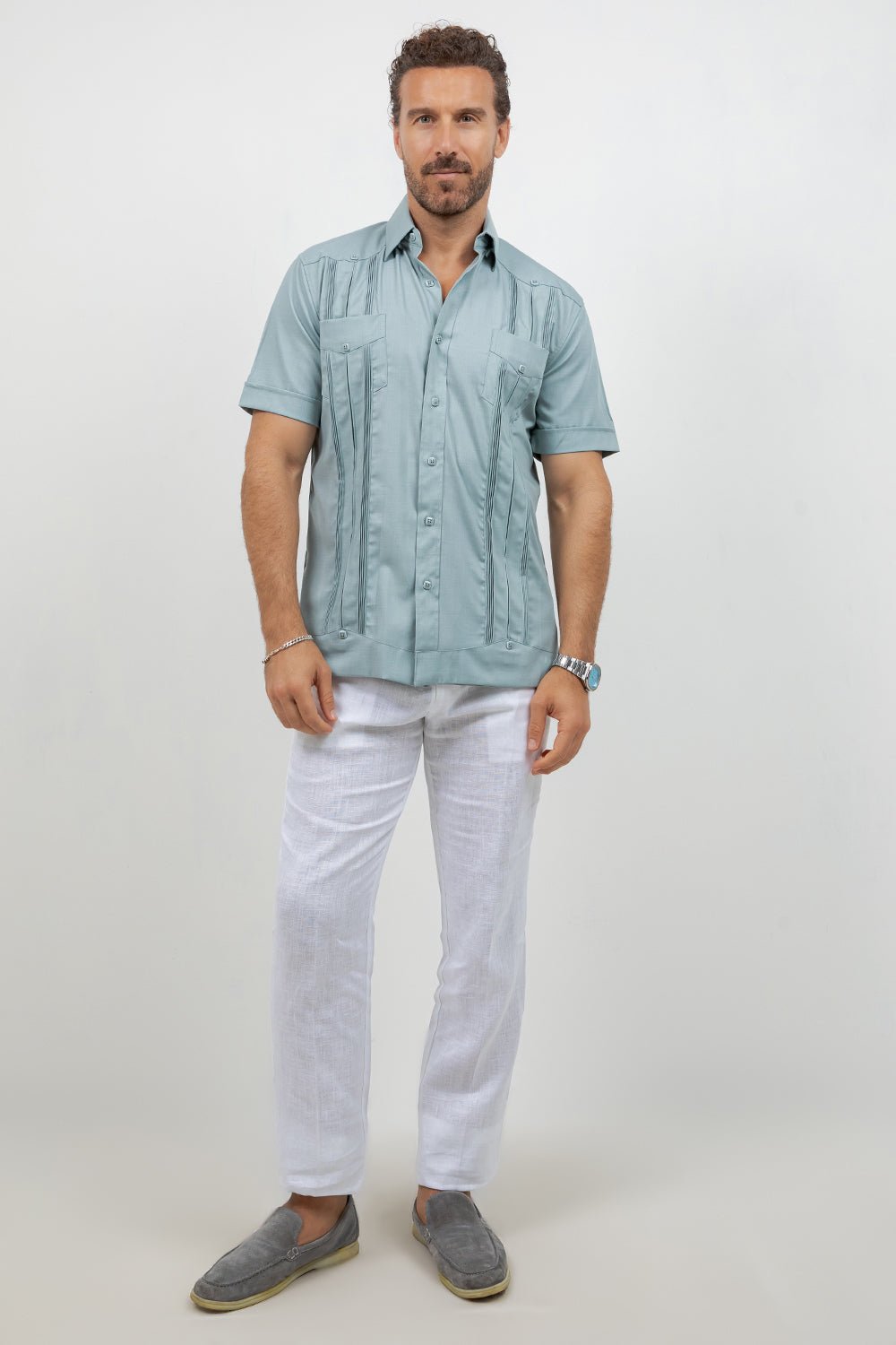 Cotton Blend Guayabera Short Sleeve Two Pocket Retro