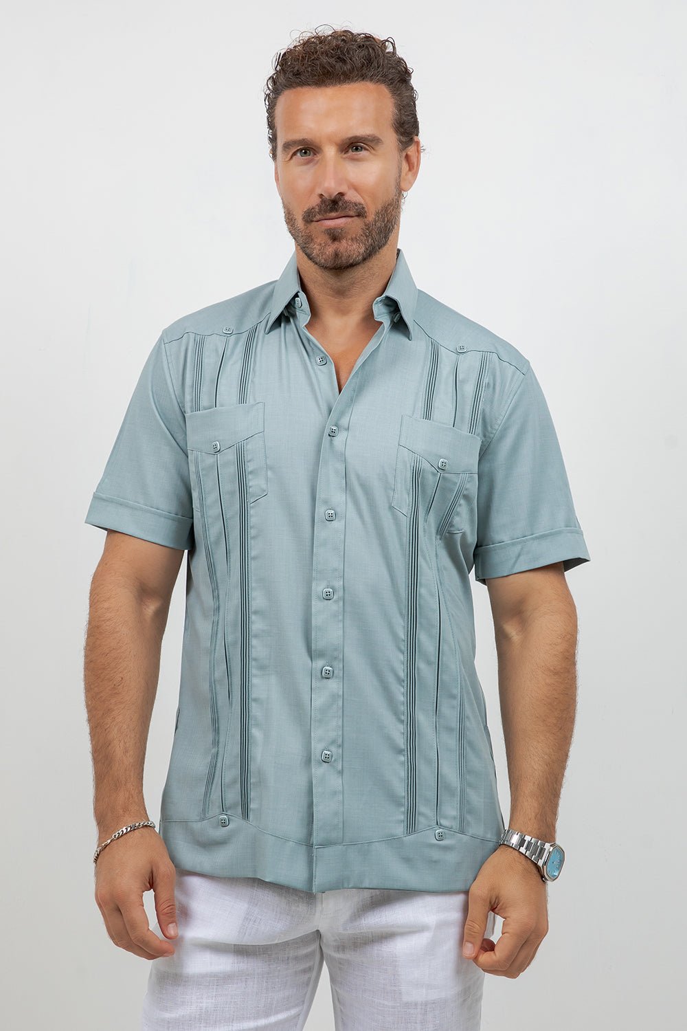 Cotton Blend Guayabera Short Sleeve Two Pocket Retro