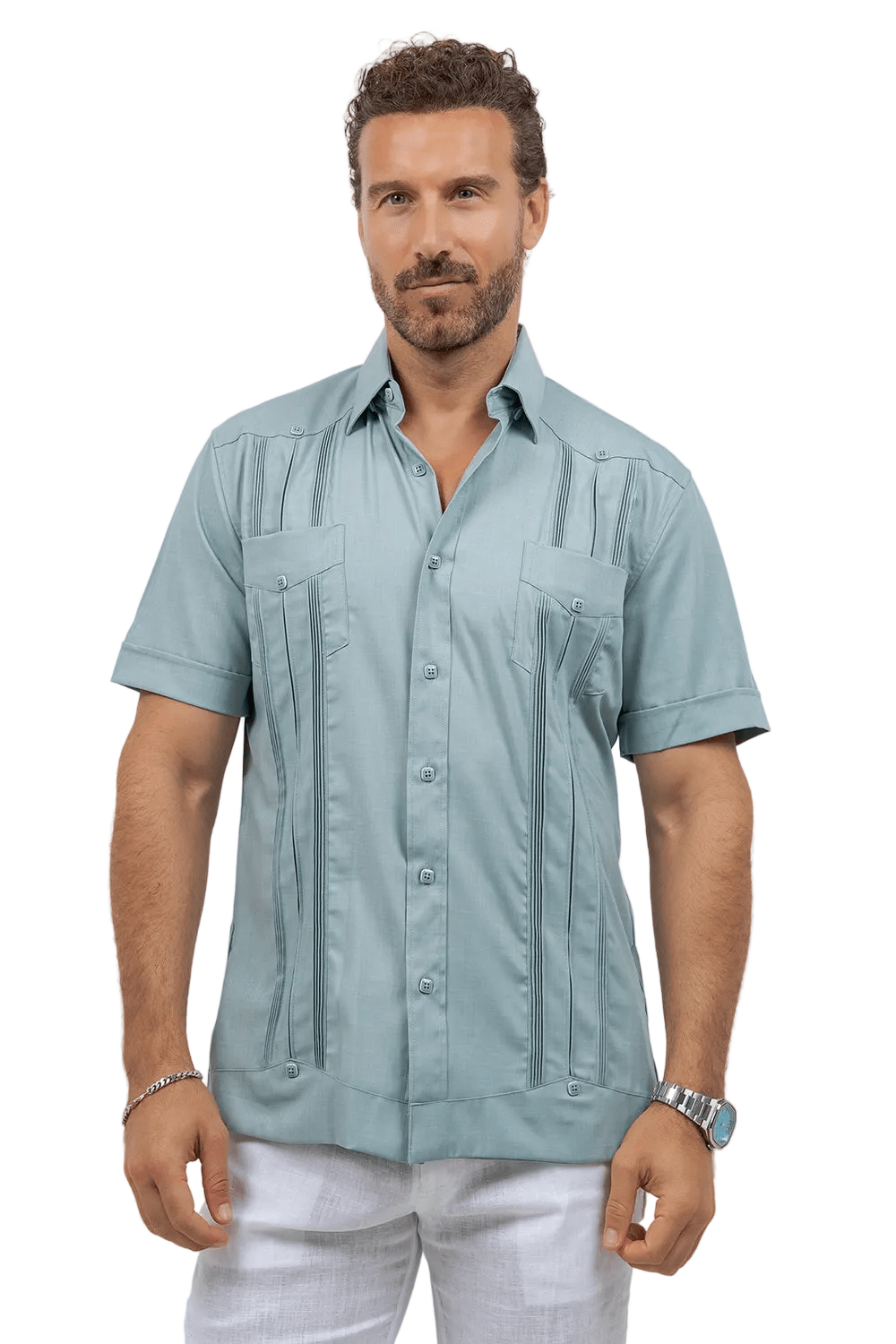 Cotton Blend Guayabera Short Sleeve Two Pocket Retro
