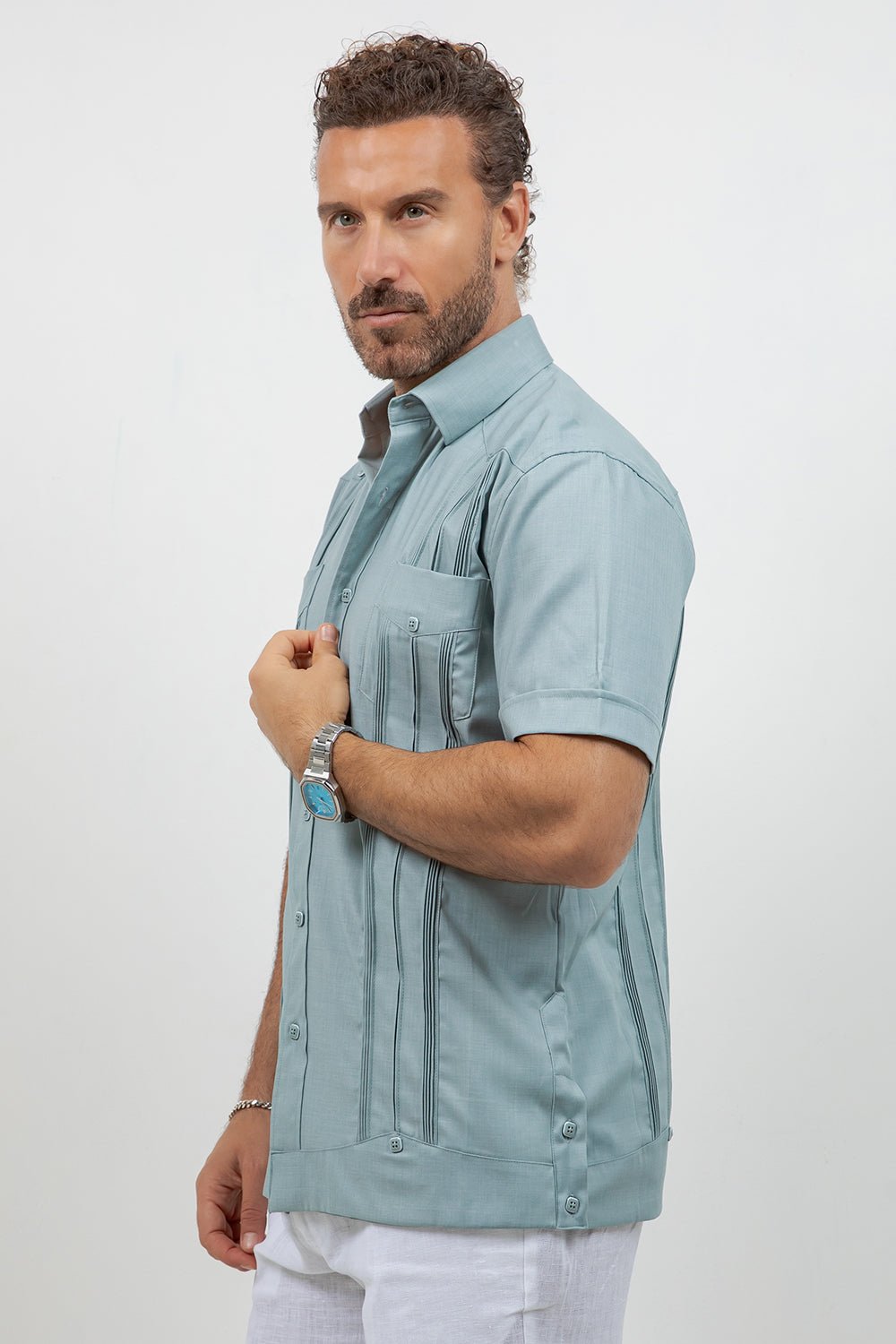Cotton Blend Guayabera Short Sleeve Two Pocket Retro