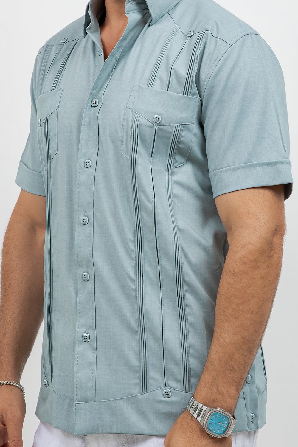 Cotton Blend Guayabera Short Sleeve Two Pocket Retro