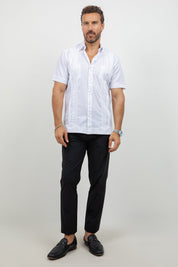 Cotton Blend Guayabera Short Sleeve Two Pocket Retro