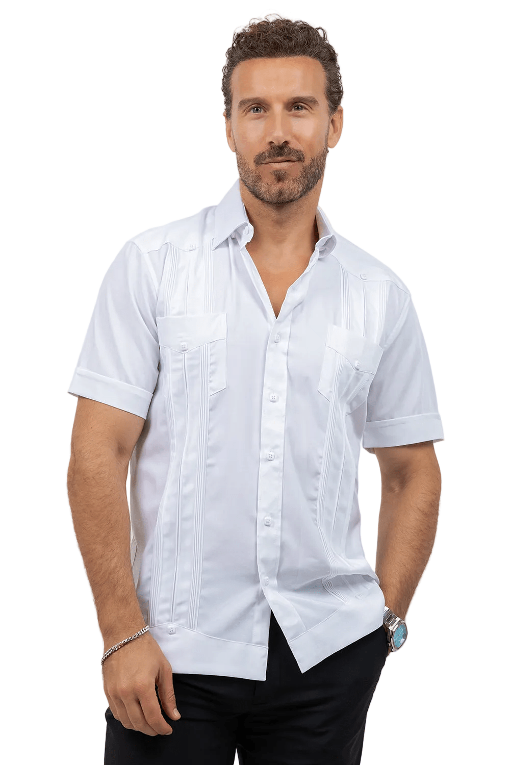 Cotton Blend Guayabera Short Sleeve Two Pocket Retro