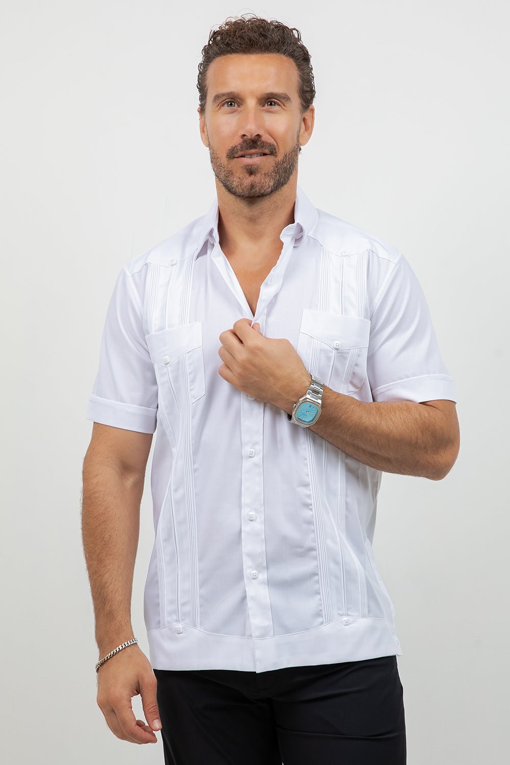 Cotton Blend Guayabera Short Sleeve Two Pocket Retro