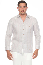 Mojito Men's 100% Linen Guayabera Chacabana Shirt Long Sleeve with Pleated Accent