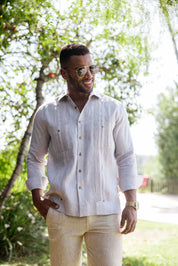 Mojito Men's 100% Linen Guayabera Chacabana Shirt Long Sleeve - Heritage Pleats and Artisan Buttons