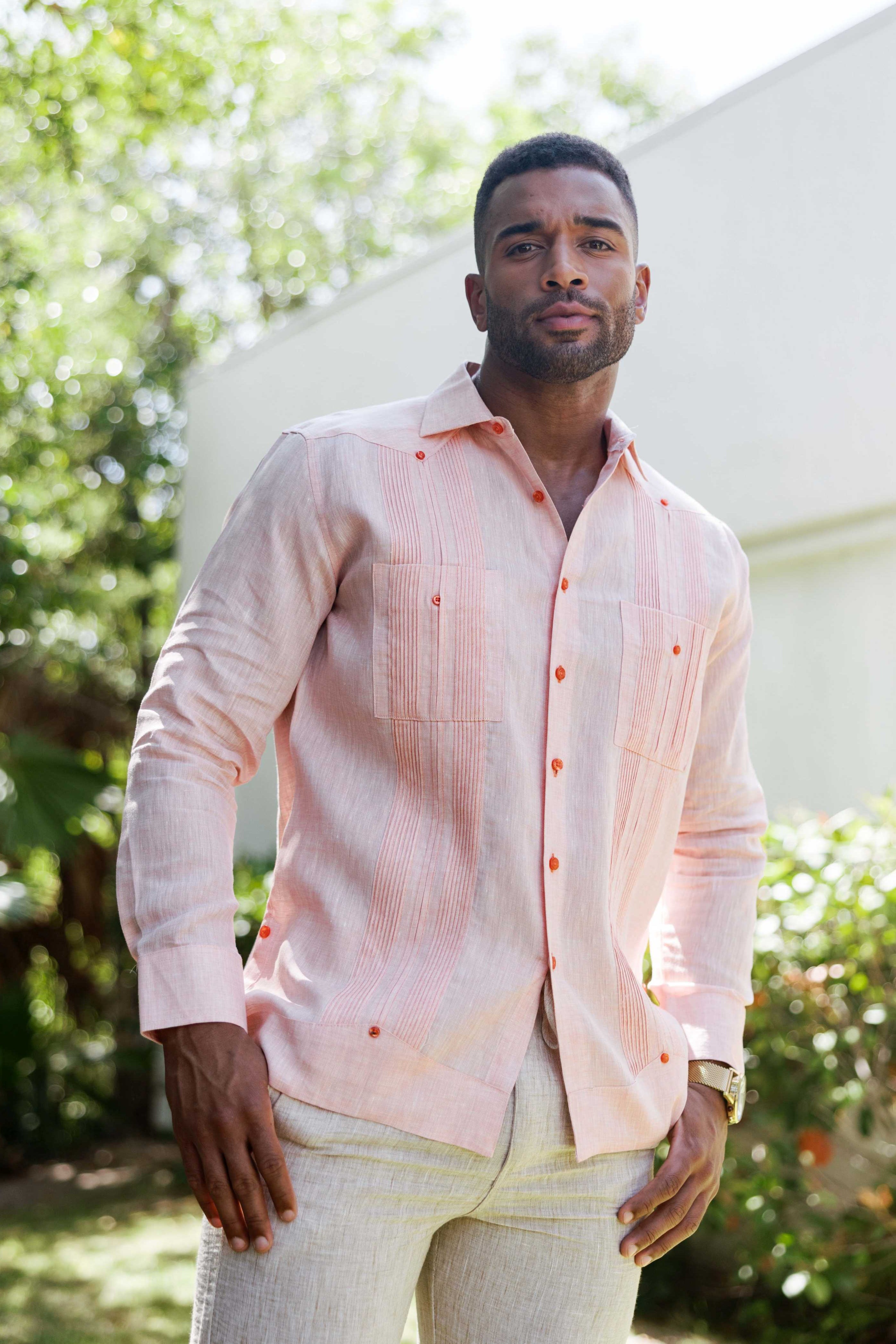 Mojito Men's 100% Linen Guayabera Chacabana Shirt Long Sleeve - Heritage Pleats and Artisan Buttons