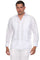 Front view of a man wearing the white Men’s 100% Linen Guayabera Shirt featuring long sleeves and heritage pleats.