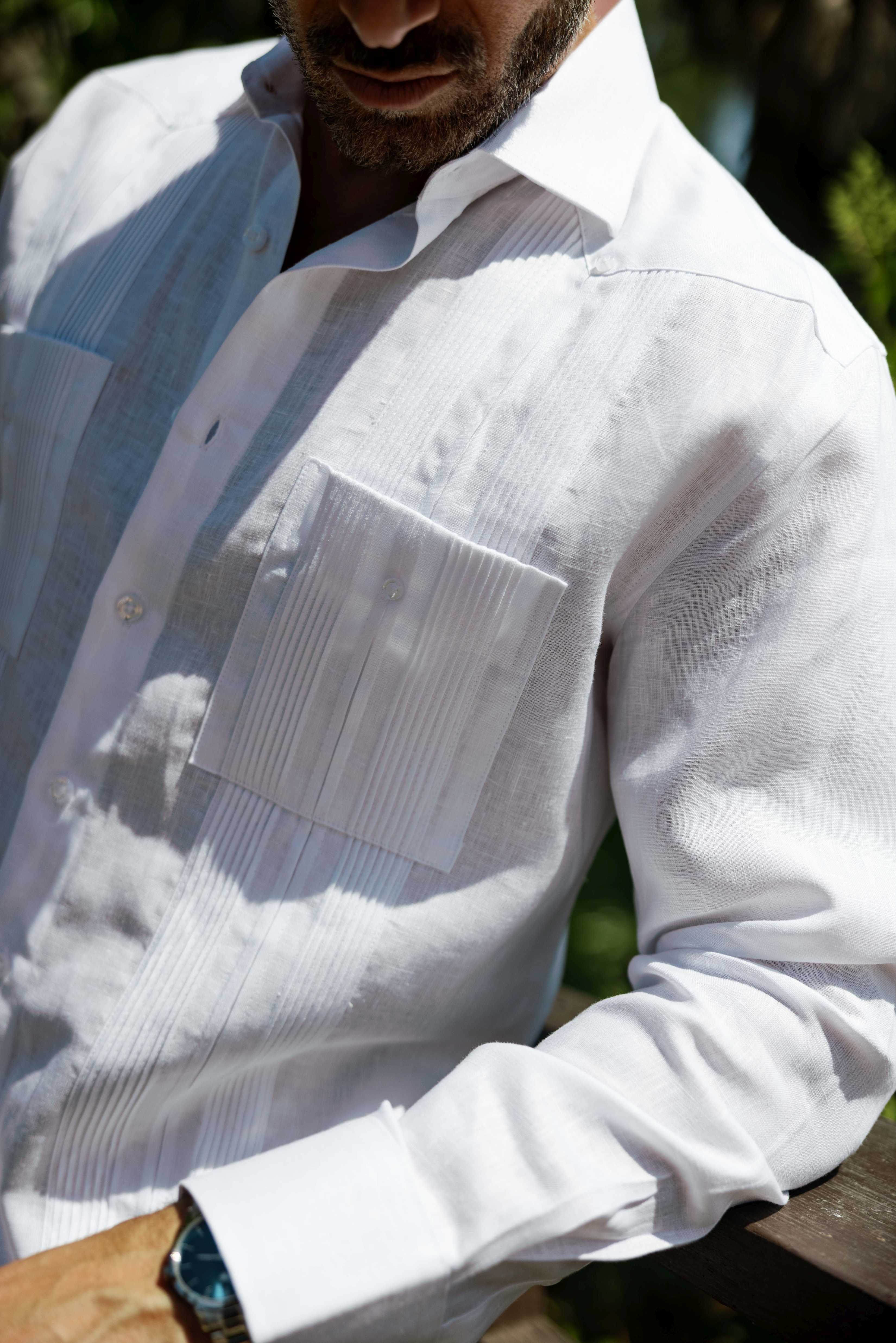 Mojito Men's 100% Linen Guayabera Chacabana Shirt Long Sleeve - Heritage Pleats and Artisan Buttons
