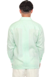 Mojito Men's 100% Linen Guayabera Chacabana Shirt Long Sleeve - Geometric Embroidery