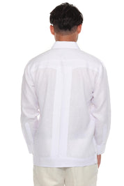 Mojito Men's 100% Linen Guayabera Chacabana Shirt Long Sleeve - Geometric Embroidery